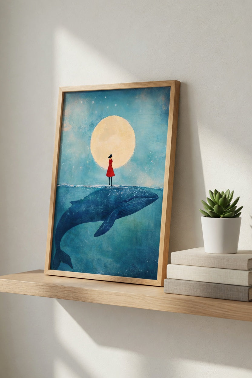 Minimalist Whale Wall Art Print A3 A4 | Modern Ocean Artwork | Framed or Unframed Poster | Home Decor Gift