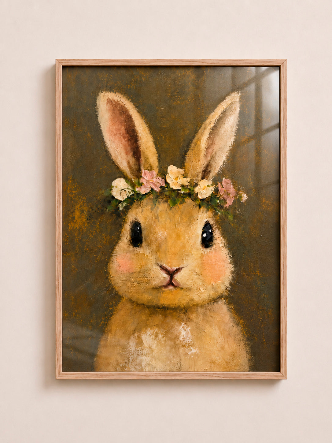 Floral Crown Bunny Art Print | Vintage Rabbit Painting | A3 Framed Wall Art