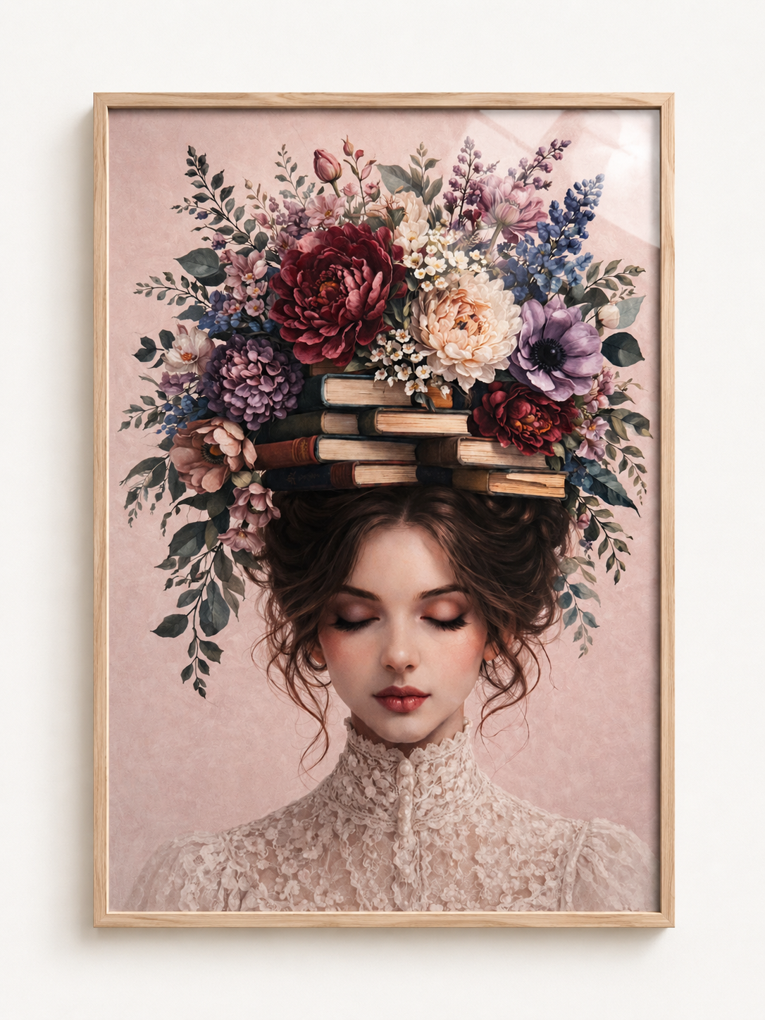 Floral Book Muse A3 Framed Wall Art | Romantic Literary Artwork