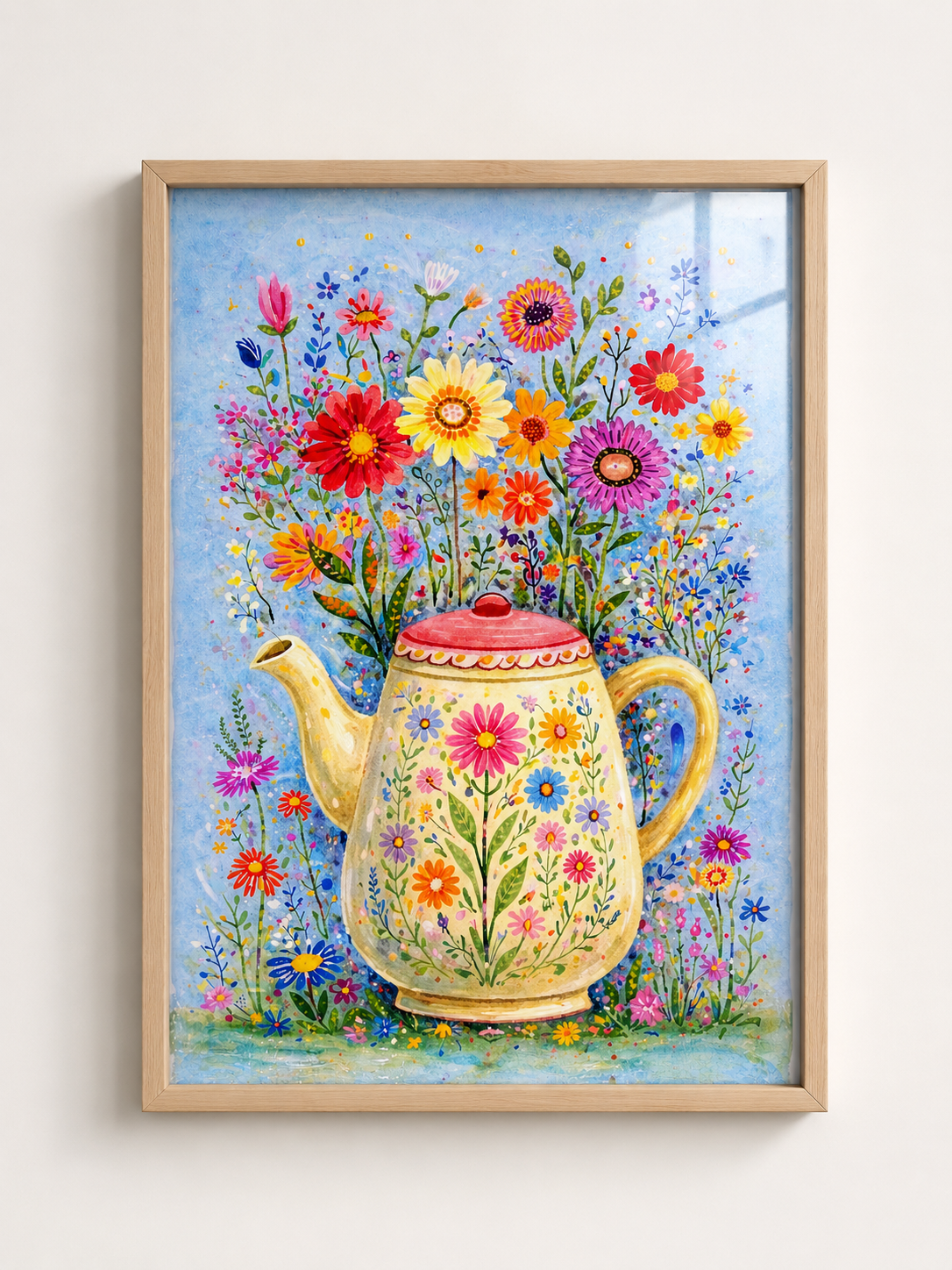 Floral Teapot A3 Framed Wall Art | Cottagecore Kitchen Decor