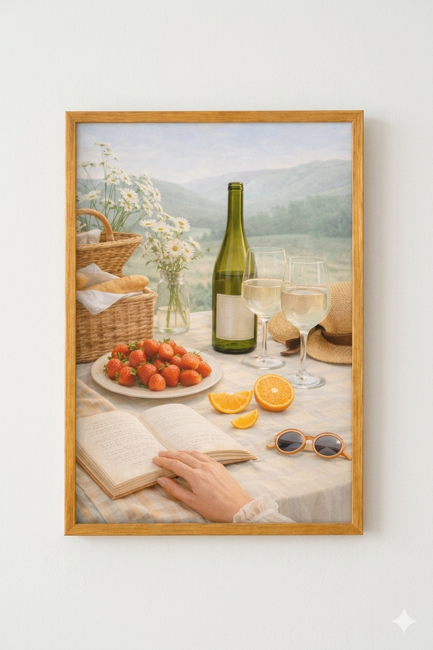 Aesthetic Cottagecore Wall Art Print A3 A4 | Summer Picnic Poster | Framed or Unframed | UK Home Decor Gift