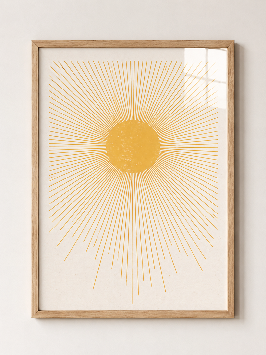 Golden Sunburst A3 Framed Wall Art | Minimalist Sun Artwork