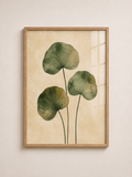 Lotus Leaves A3 Framed Wall Art | Minimal Green Botanical Art for Zen Interiors