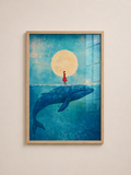 Moon Whale A3 Framed Wall Art | Blue Ocean Dream Art for Bedroom and Nursery