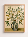 Olive Branch Vase A3 Framed Wall Art, Mediterranean Botanical Decor