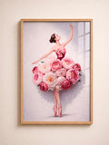 Peony Ballerina A3 Framed Wall Art | Romantic Floral Dance Art