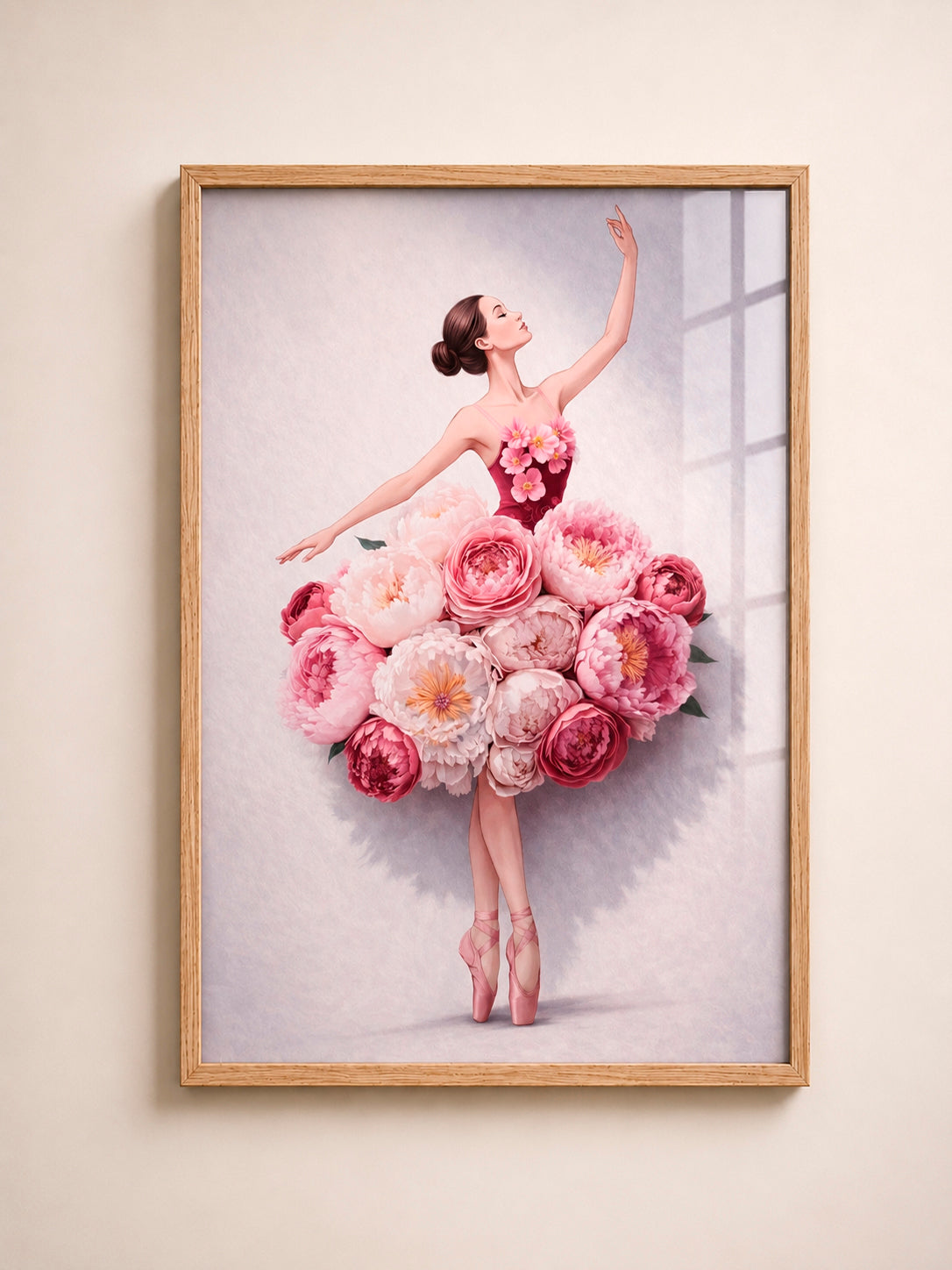Peony Ballerina A3 Framed Wall Art | Romantic Floral Dance Art