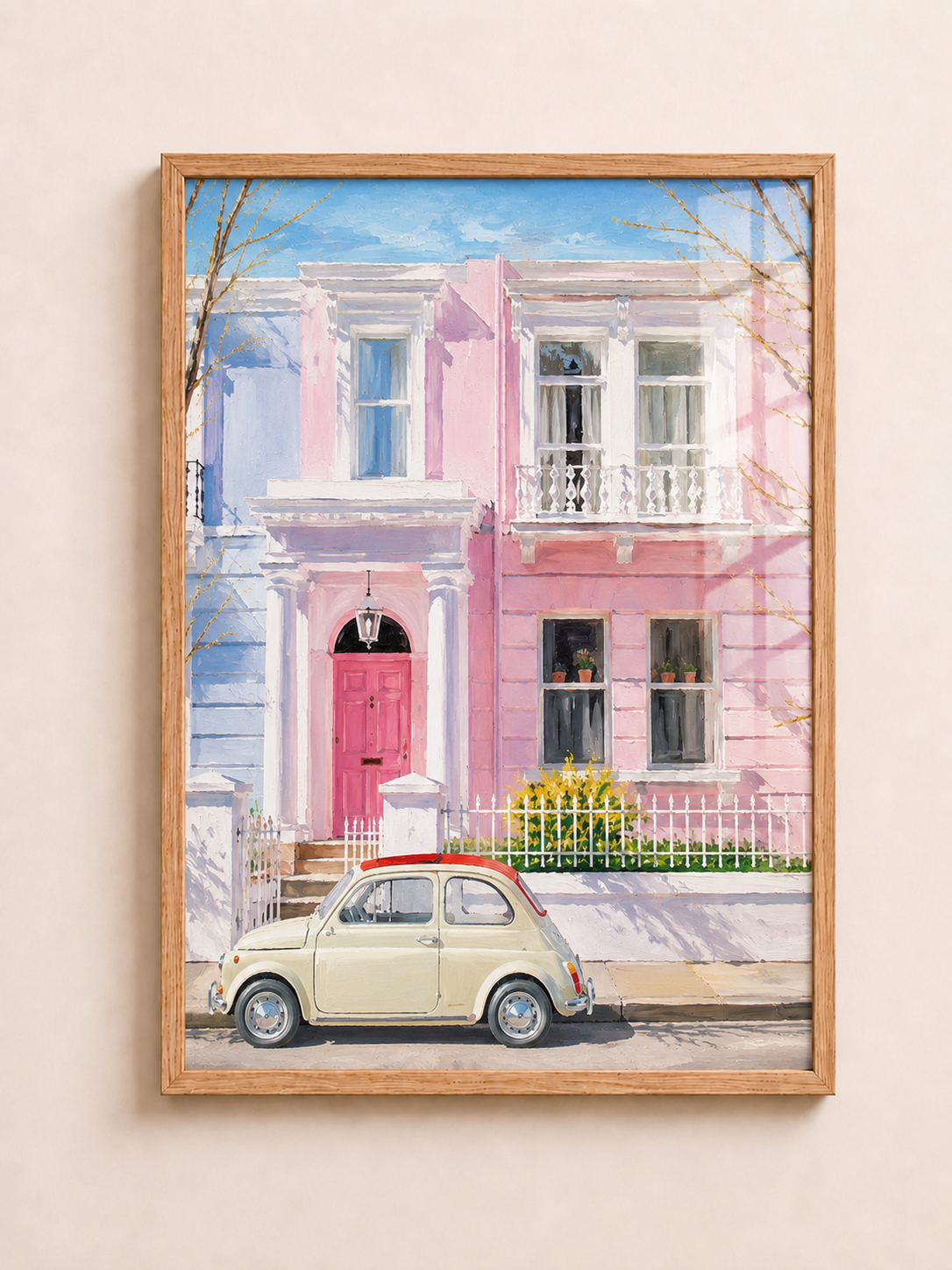 Pink London House A3 Framed Wall Art | Pastel City Decor Modern Artwork