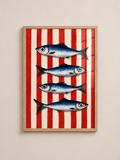 Sardine Stripes A3 Framed Wall Art | Coastal Fish Art for Kitchen Decor