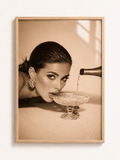 Vintage Champagne Woman A3 Framed Wall Art | Retro Glamour Artwork