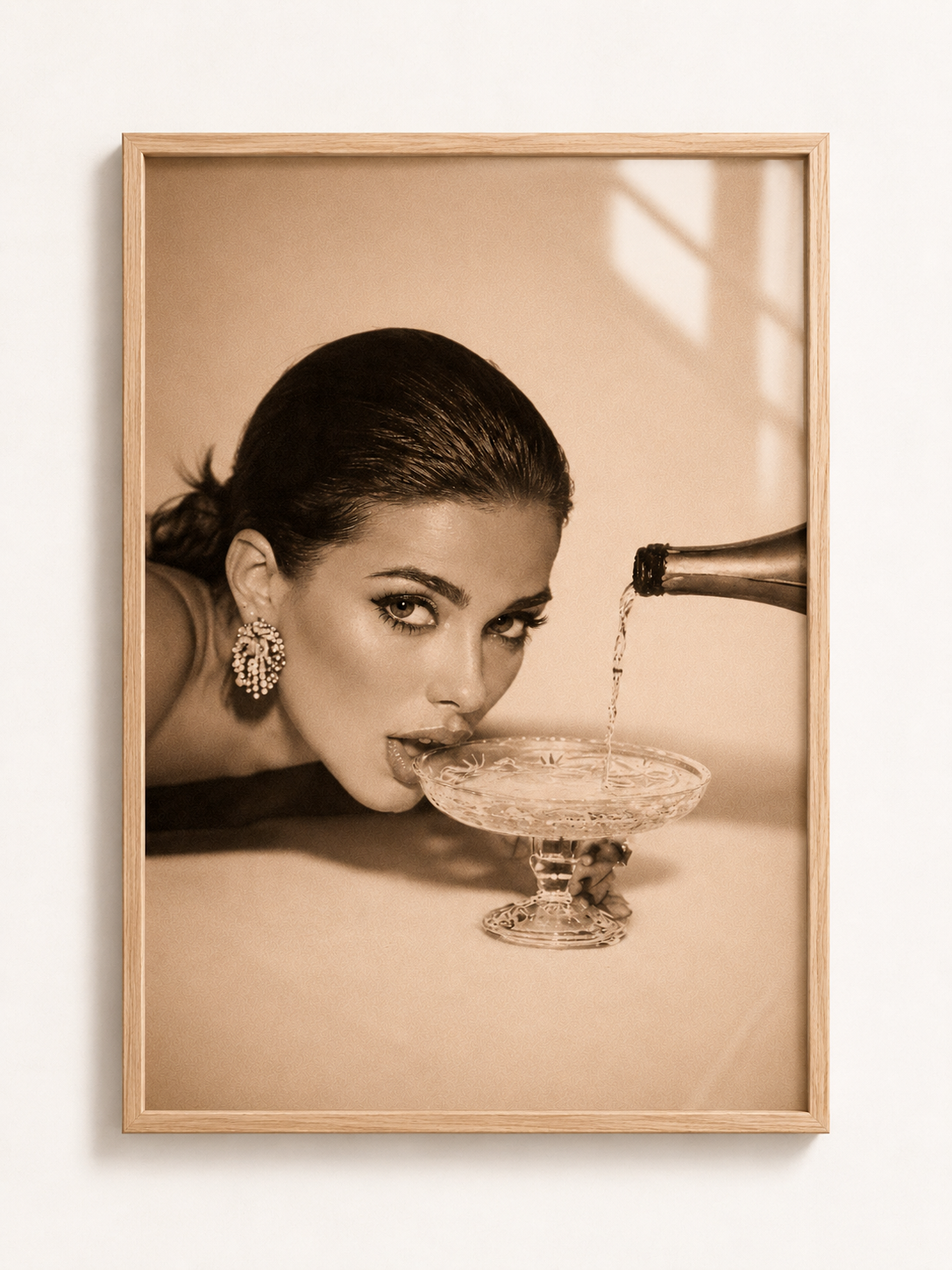Vintage Champagne Woman A3 Framed Wall Art | Retro Glamour Artwork