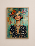 Butterfly Muse A3 Framed Wall Art | Colourful Portrait Art for Modern Interiors