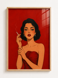 Red Muse A3 Framed Wall Art | Bold Fashion Portrait Artwork