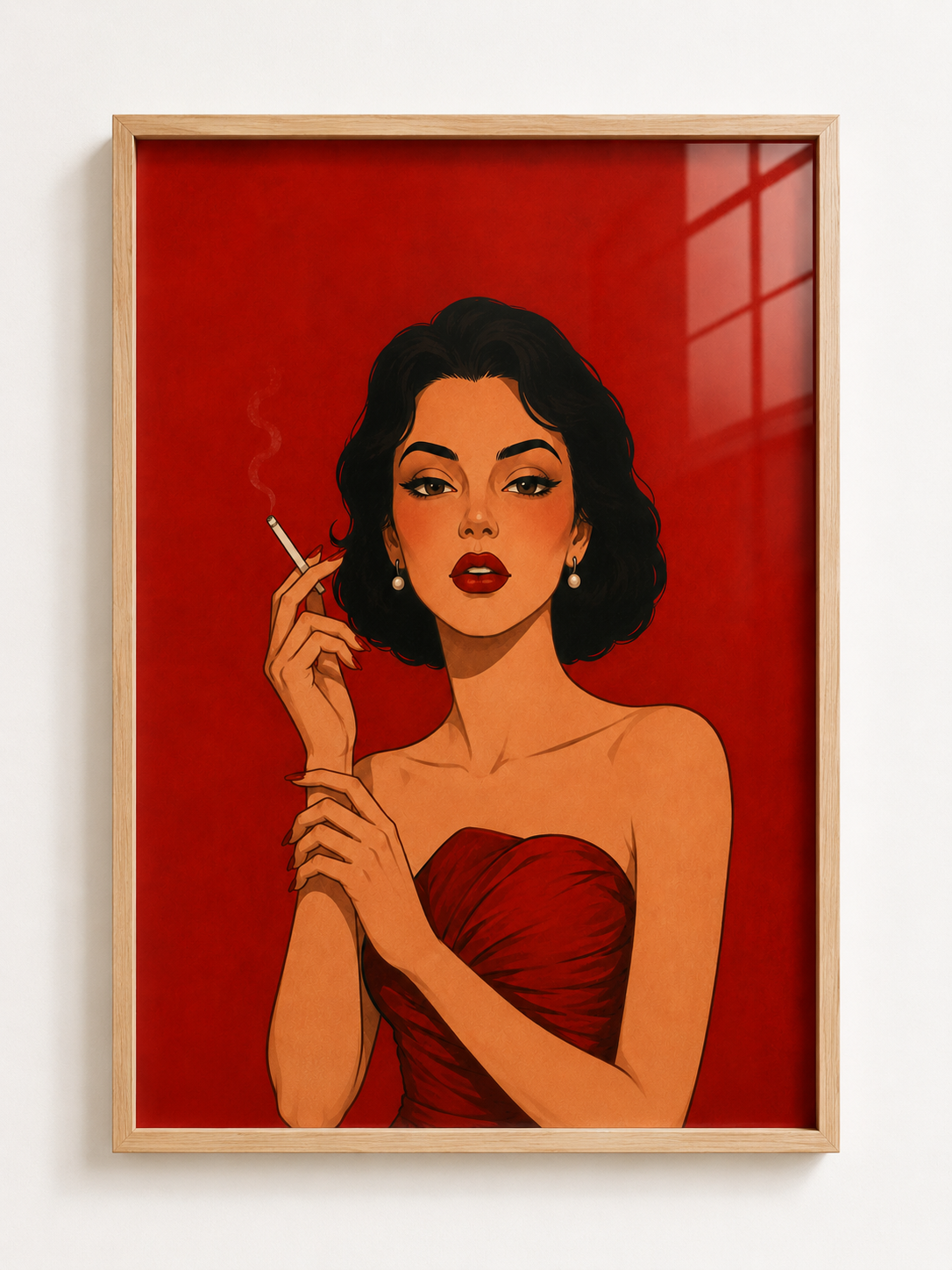 Red Muse A3 Framed Wall Art | Bold Fashion Portrait Artwork