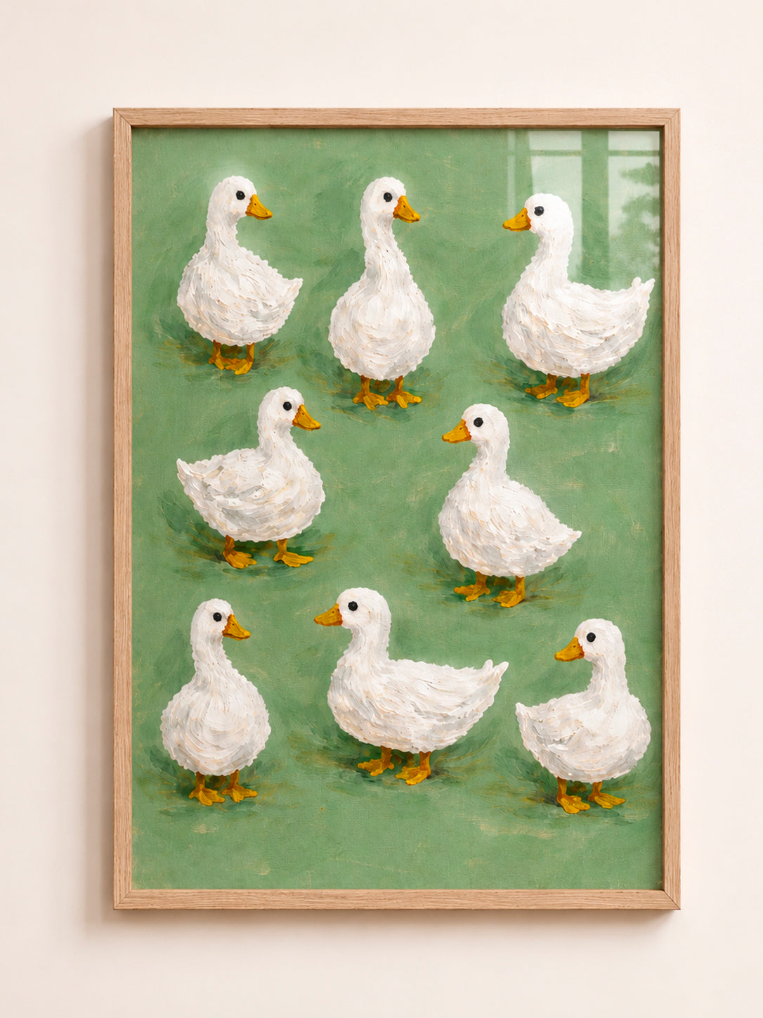 White Ducks A3 Framed Wall Art | Cottagecore Animal Artwork