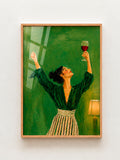 Green Hour Wine Woman A3 Framed Wall Art Piece