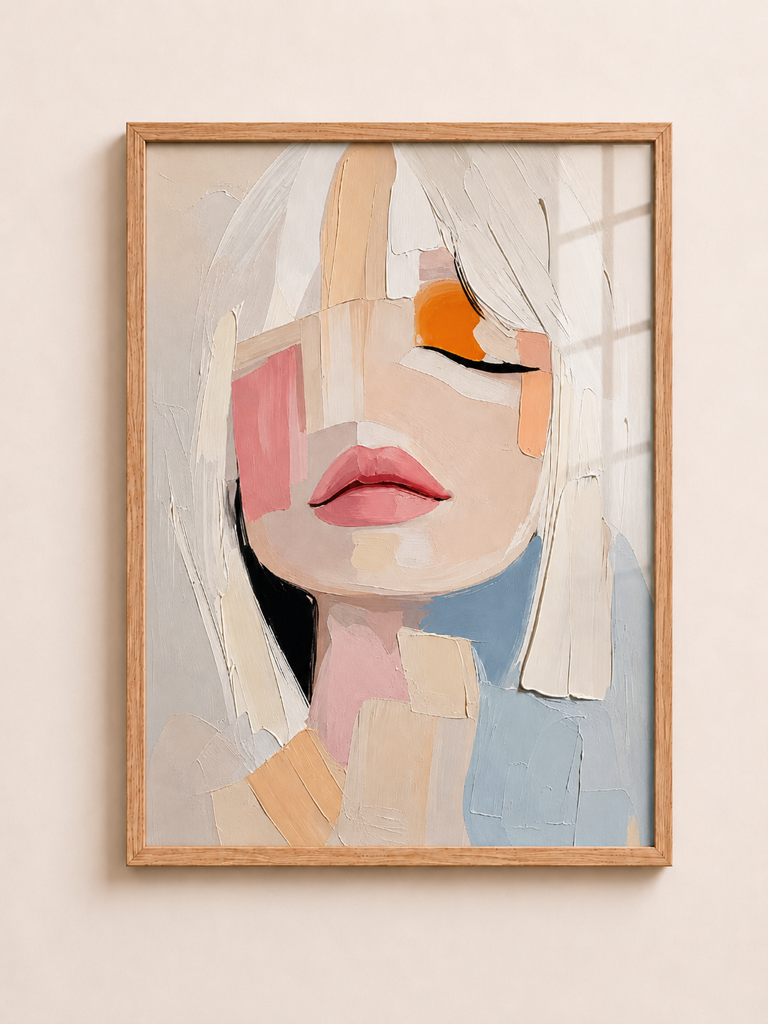 Pastel abstract woman portrait A3 framed wall art for soft modern decor - aleno.co.uk
