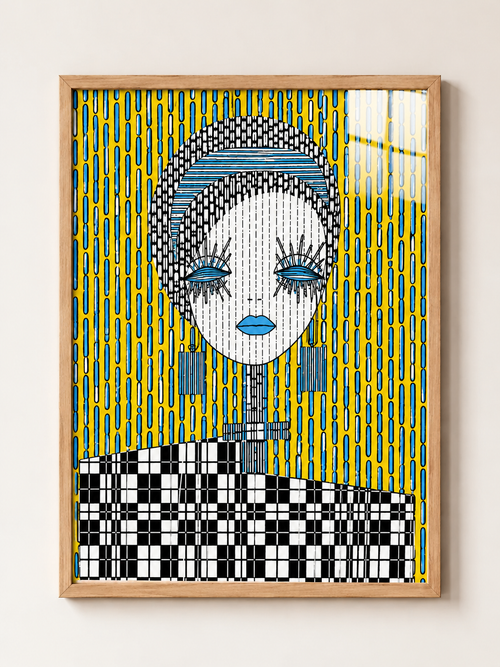 Colour Wave Portrait — A3 framed art — Light Oak Effect Frame
