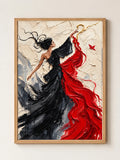 Crimson and Black Dancer A3 Framed Wall Art — Light Oak Effect Frame — ALENO One of One Art