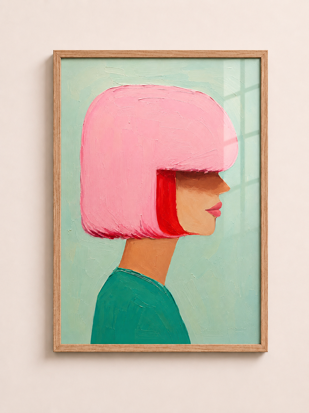 Pink hair pop art girl portrait A3 framed wall art for bold modern decor - aleno.co.uk