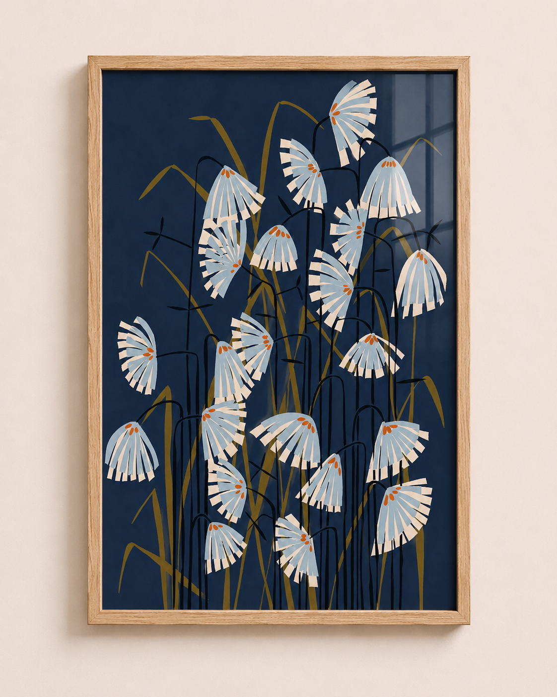 Snowdrop blue botanical A3 framed wall art for elegant floral home decor - aleno.co.uk