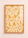 Boho White Daisy Floral Wall Art Mustard Yellow in Quality Frame - aleno.co.uk