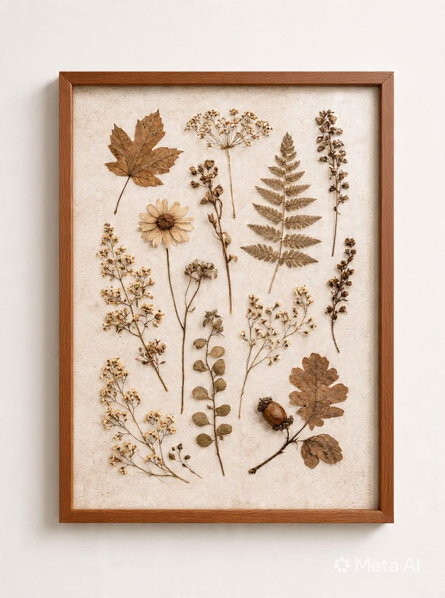 Pressed Botanicals A3 Framed Wall Art | Neutral Vintage Boho Decor