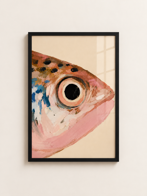 Pink Fish Close-Up A3 framed wall art – Black frame