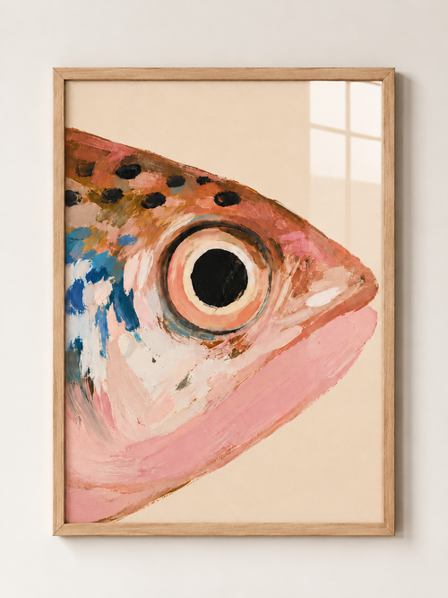 Pink Fish Close-Up A3 framed wall art — Light Oak Effect frame