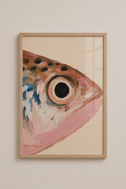 Pink Fish Close-Up A3 Framed Wall Art | Modern Coastal Art for Bathroom