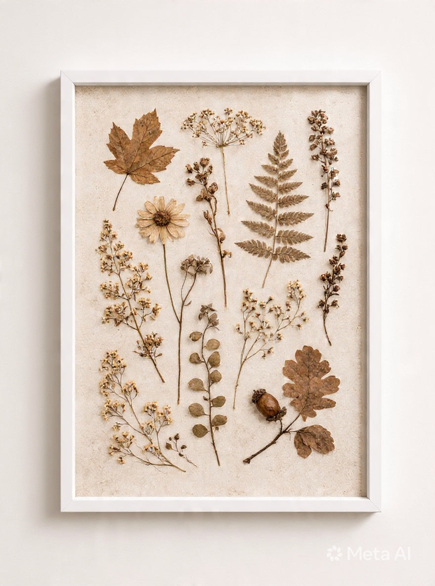 Pressed Botanicals A3 Framed Wall Art | Neutral Vintage Boho Decor